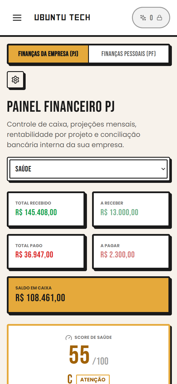 Tela do Gestão Financeira no celular